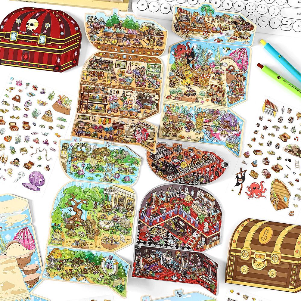 Wonderland Treasure Club DIY 3D Scene Sticker Collection - 4 Cute Miniature Scenes