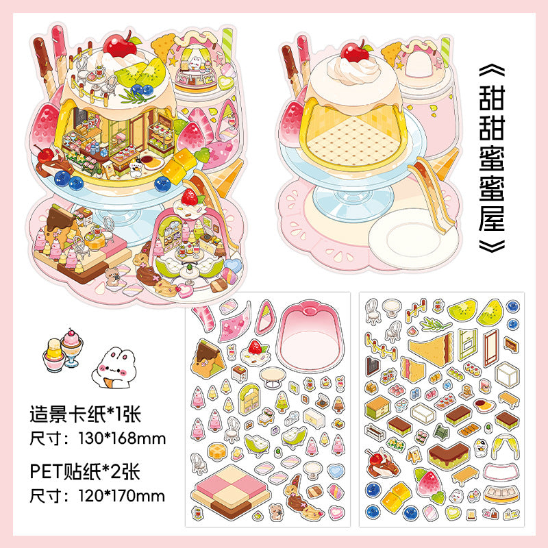 Gourmet Eatery DIY 3D Scene Sticker Collection - 4 Cute Miniature Scenes