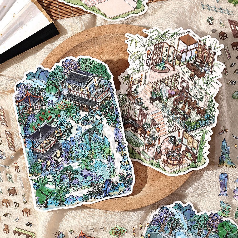 Mountain Moon Hermitage DIY 3D Scene Sticker Collection - 4 lovely Miniature Scenes