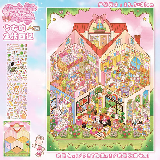 YL160 Sweet Dream Cottages DIY 3D Scene Stickers Collection- 6 Cute Miniature Scenes