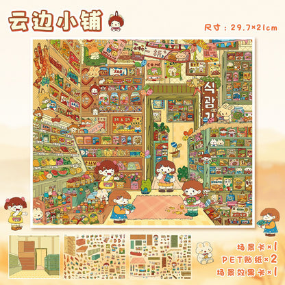 YL160 Sweet Dream Cottages DIY 3D Scene Stickers Collection- 6 Cute Miniature Scenes