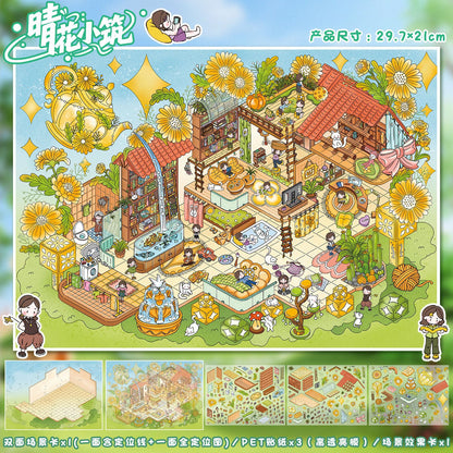 YL160 The Cat Room and  Roses DIY 3D Scene Stickers Collection- 5 Cute Miniature Scenes