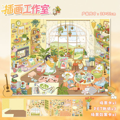 YL160 Realm of Diverse Works DIY 3D Scene Stickers Collection- 4 Cute Miniature Scenes