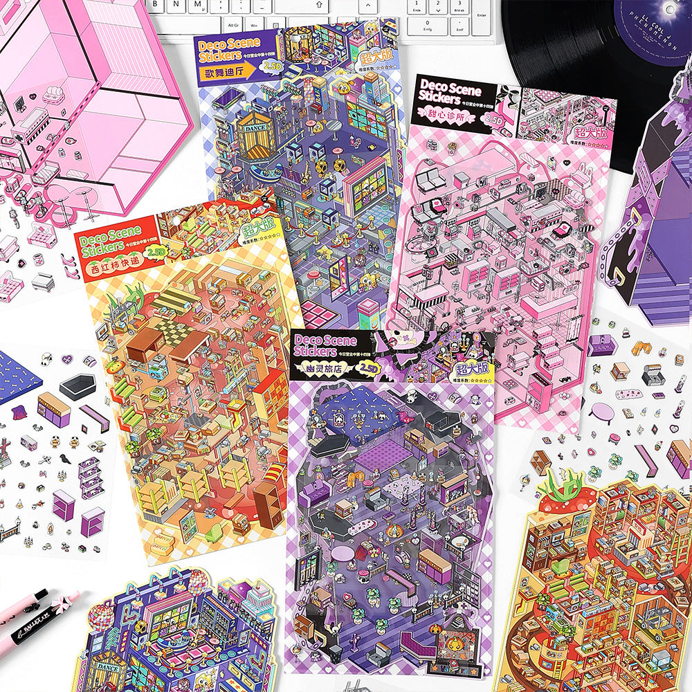 Bizarre City Workshop DIY 3D Scene Sticker Collection - 4 Cute Miniature Scenes