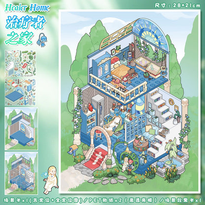 YL160 Adventurer's Cottage DIY 3D Scene Stickers Collection- 7 Cute Miniature Scenes