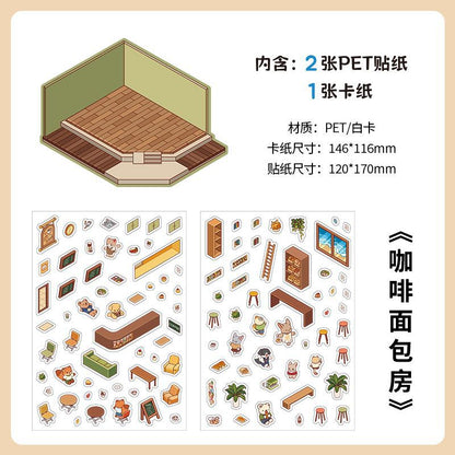 Dwelling DIY 3D Scene Sticker Collection - 4 Cute Miniature Scenes