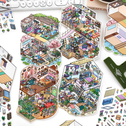 My Little House DIY 3D Scene Sticker Collection - 4 Cute Miniature Scenes