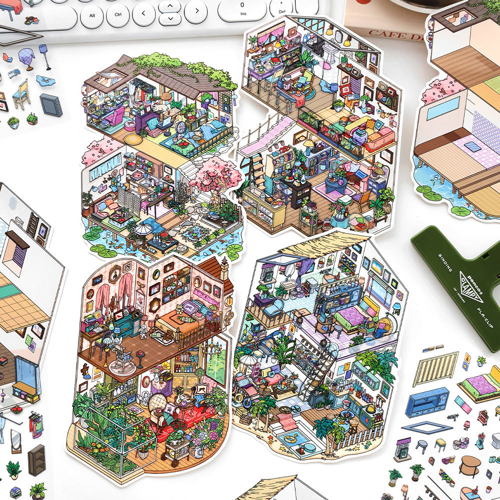 Fresh Natural Cottage 3D Scene Sticker Collection - 4 Cute Miniature Scenes