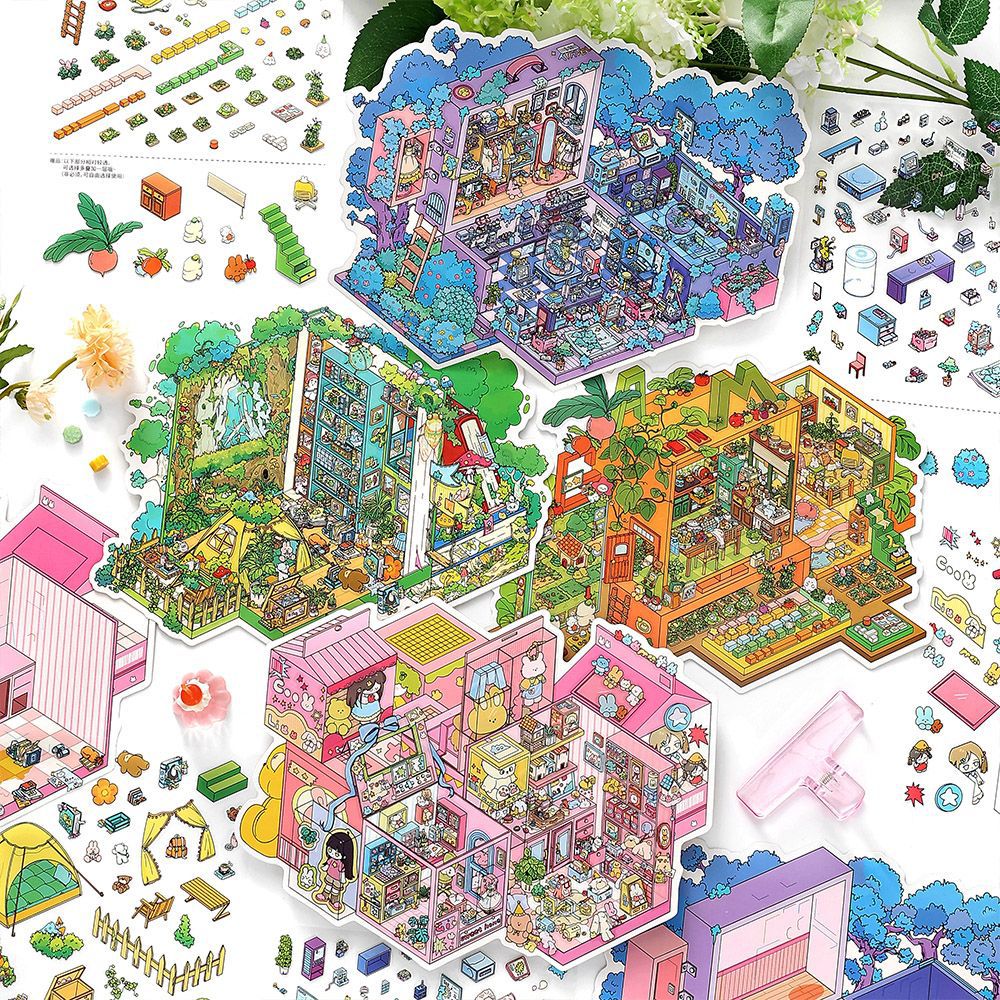 Whimsical Fantasy Mini Room DIY 3D Scene Sticker Collection - 2 lovely Miniature Scenes