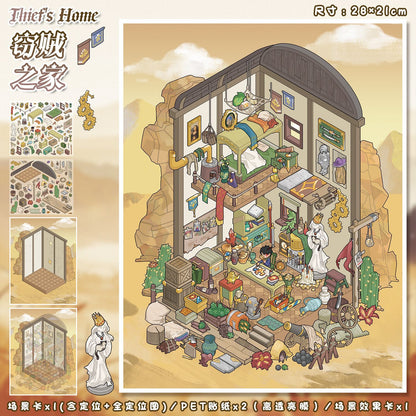 YL160 Adventurer's Cottage DIY 3D Scene Stickers Collection- 7 Cute Miniature Scenes
