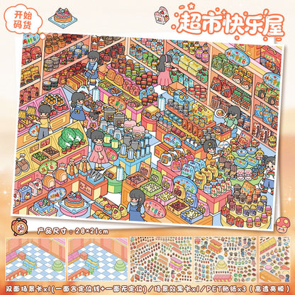 YL160 Four Seasons Magical Journey  DIY 3D Scene Stickers Collection- 8 Cute Miniature Scenes