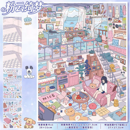 YL160 Dreamland General Store DIY 3D Scene Stickers Collection- 6 Cute Miniature Scenes
