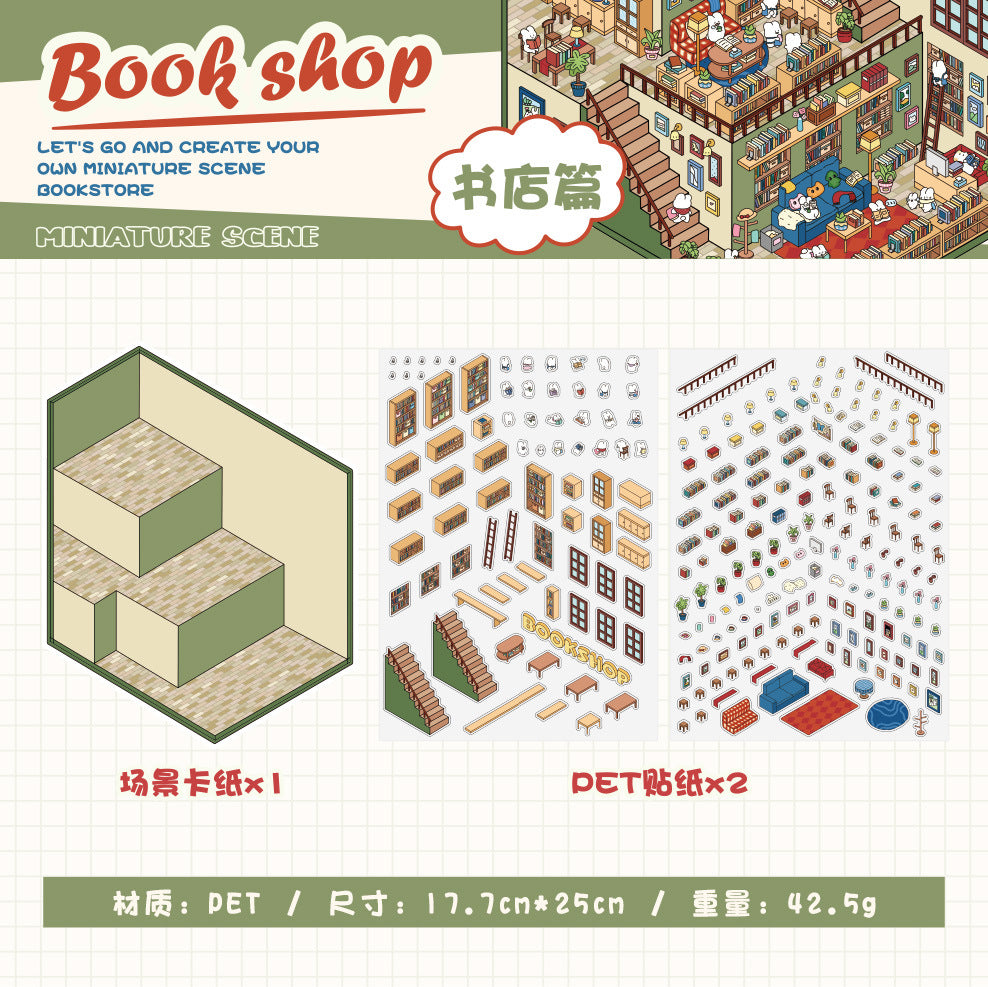 City Blocks 3D Scene Sticker Collection - 4 Cute Miniature Scenes