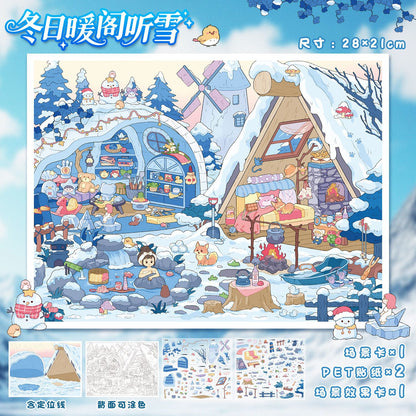 YL160 Four Seasons Secret Haven DIY 3D Scene Stickers Collection- 4 Cute Miniature Scenes