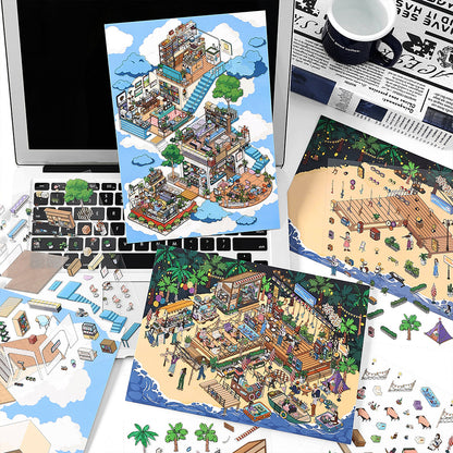 Cloud Islet Fun House DIY 3D Scene Sticker Collection - 2 Cute Miniature Scenes