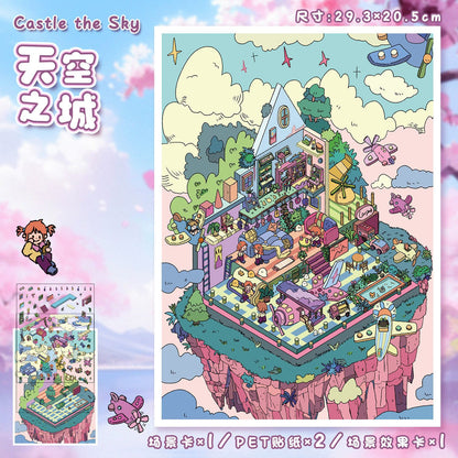 YL160 Fantasy Worlds DIY 3D Scene Stickers Collection- 9 Cute Miniature Scenes