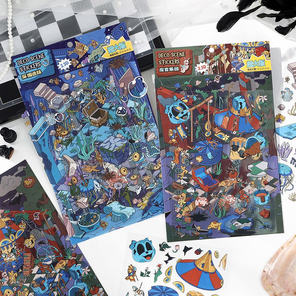 Old Ruins Illusion Club DIY 3D Scene Sticker Collection - 2 Cute Miniature Scenes