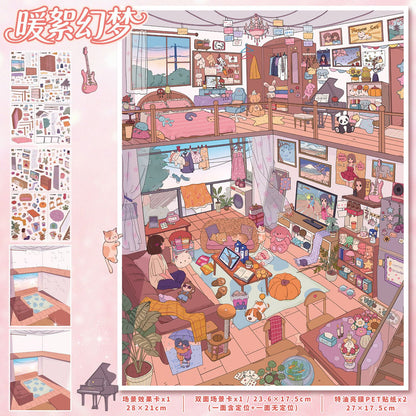 YL160 Dreamland General Store DIY 3D Scene Stickers Collection- 6 Cute Miniature Scenes