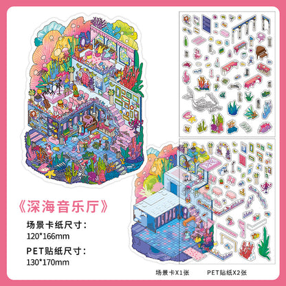 Tiny Alien Wonderlands DIY 3D Scene Sticker Collection - 3 Cute Miniature Scenes