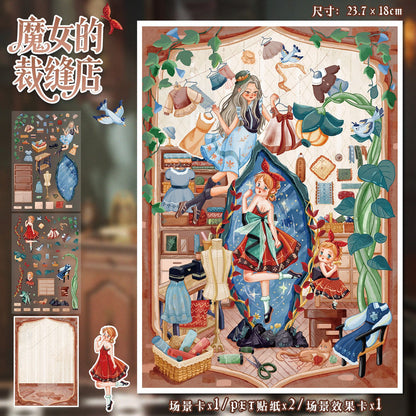 YL160 Magical Shops of Fantasy Realm DIY 3D Scene Stickers Collection- 4 Cute Miniature Scenes