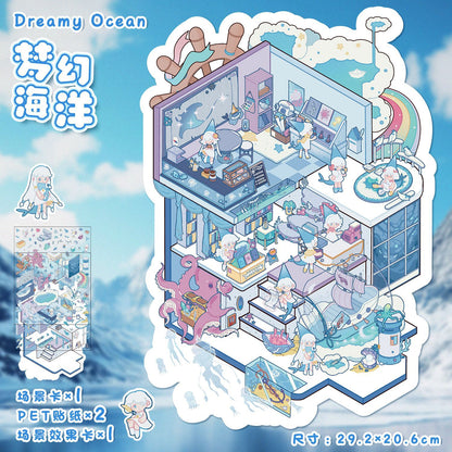 YL160 Fantasy Worlds DIY 3D Scene Stickers Collection- 9 Cute Miniature Scenes