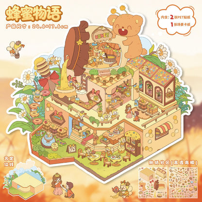 YL160 Miniature Dreamscapes DIY 3D Scene Stickers Collection- 4 Cute Miniature Scenes