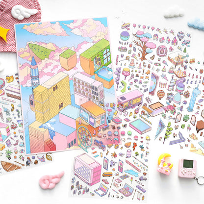 Fantasy City DIY 3D Scene Stickers lovely Miniature Scene