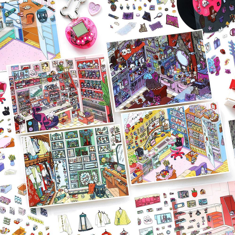Alternative Style Room DIY 3D Scene Sticker Collection - 4 Cute Miniature Scenes