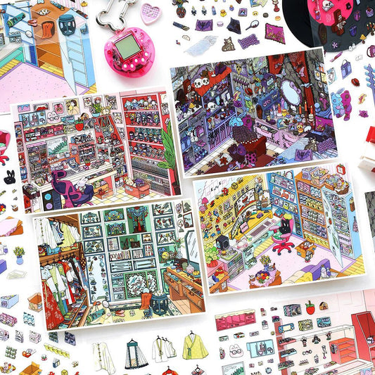Alternative Style Room DIY 3D Scene Sticker Collection - 4 Cute Miniature Scenes