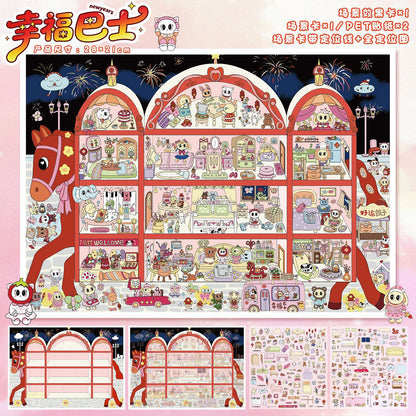 YL160 New Year Series DIY 3D Scene Stickers Collection- 4 Cute Miniature Scenes