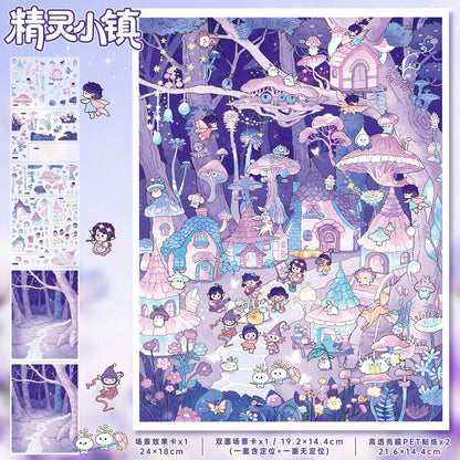 YL160 Wonderful Little World DIY 3D Scene Stickers Collection- 6 Cute Miniature Scenes