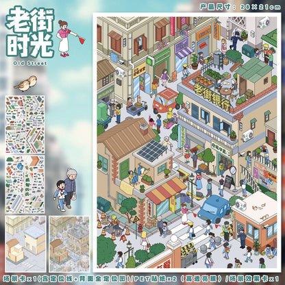 YL160 Old Town Glow DIY 3D Scene Stickers Collection- 3 Cute Miniature Scenes