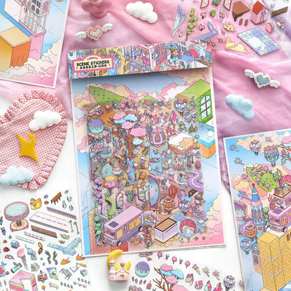 Fantasy City DIY 3D Scene Stickers lovely Miniature Scene