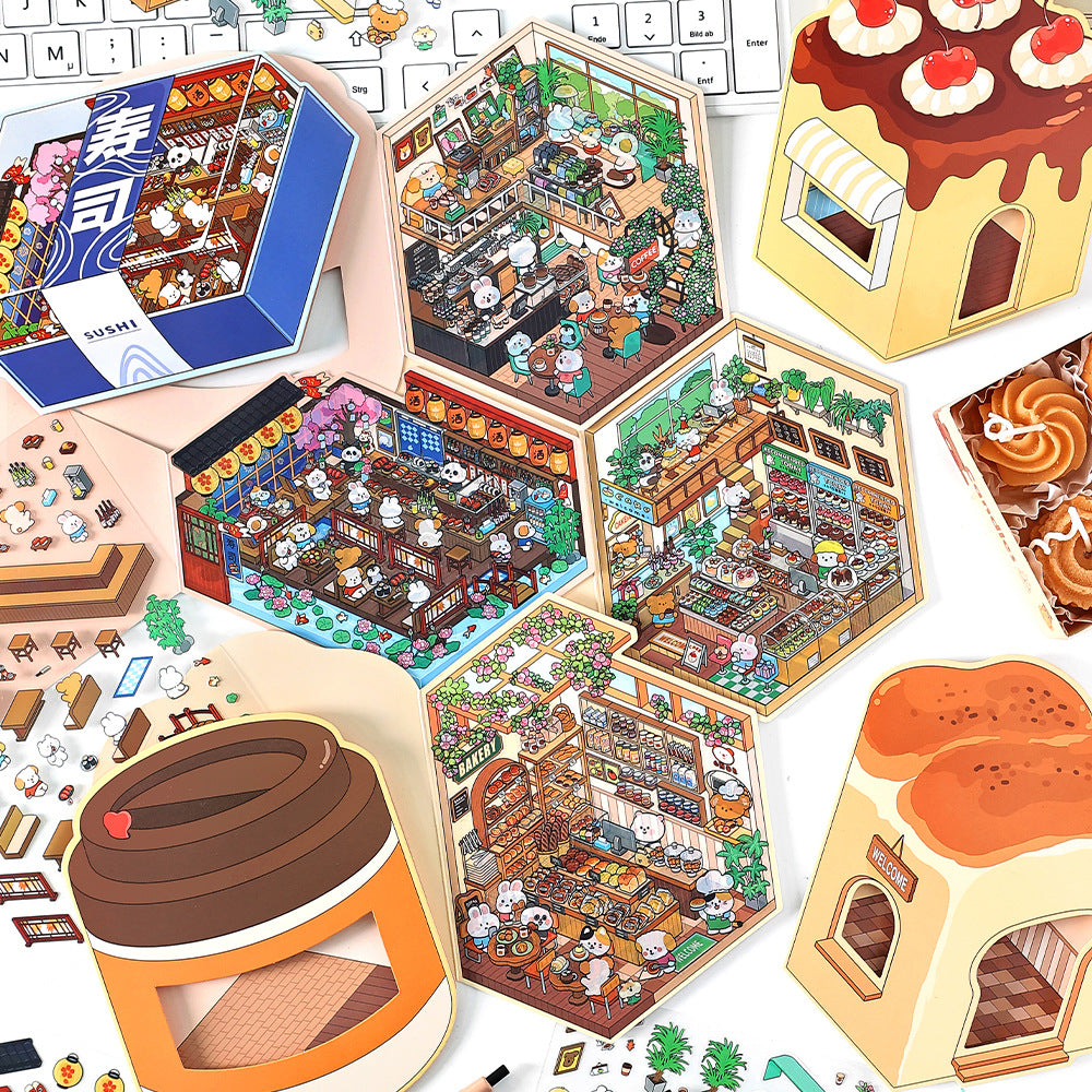 Morning Eatery DIY 3D Scene Sticker Collection - 4 Cute Miniature Scenes