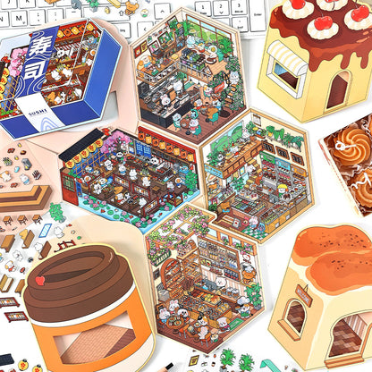 Morning Eatery DIY 3D Scene Sticker Collection - 4 Cute Miniature Scenes