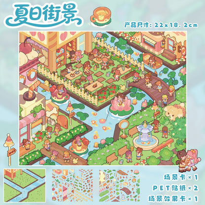 YL160 Summer Street Holiday DIY 3D Scene Stickers Collection- 2 Cute Miniature Scenes