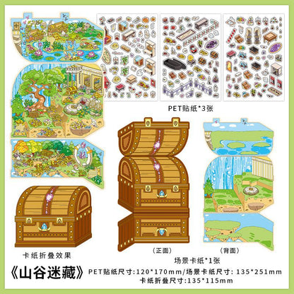 Wonderland Treasure Club DIY 3D Scene Sticker Collection - 4 Cute Miniature Scenes