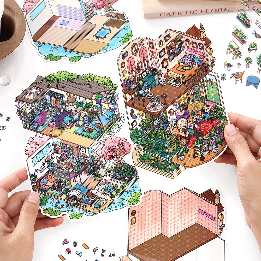 My Little House DIY 3D Scene Sticker Collection - 4 Cute Miniature Scenes