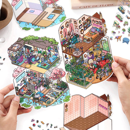 My Little House DIY 3D Scene Sticker Collection - 4 Cute Miniature Scenes