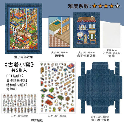Cozy Urban 3D Scene Sticker Collection - 4 Cute Miniature Scenes