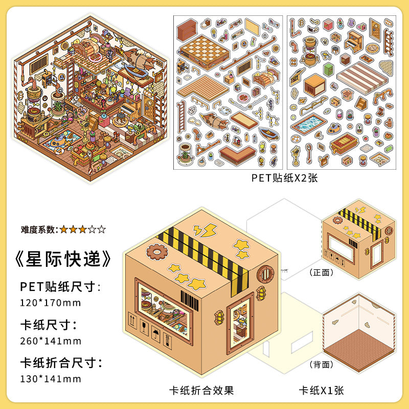 Time-Travelling Street Market DIY 3D Scene Stickers Collection- 4 Cute Miniature Scenes