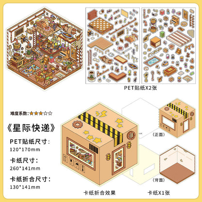 Time-Travelling Street Market DIY 3D Scene Stickers Collection- 4 Cute Miniature Scenes