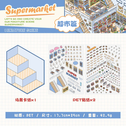 City Blocks 3D Scene Sticker Collection - 4 Cute Miniature Scenes