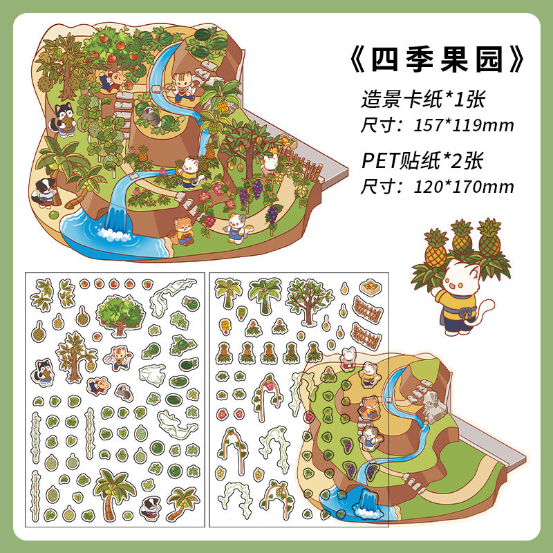 Country-style Eatery DIY 3D Scene Sticker Collection - 4 Cute Miniature Scenes