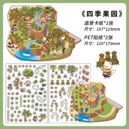 Country-style Eatery DIY 3D Scene Sticker Collection - 4 Cute Miniature Scenes