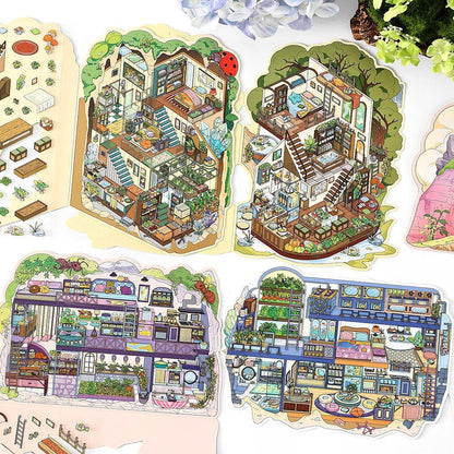 Subterranean Cave Cottage 3D Scene Sticker Collection - 4 Cute Miniature Scenes