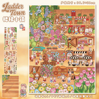 YL160 Sweet Dream Cottages DIY 3D Scene Stickers Collection- 6 Cute Miniature Scenes