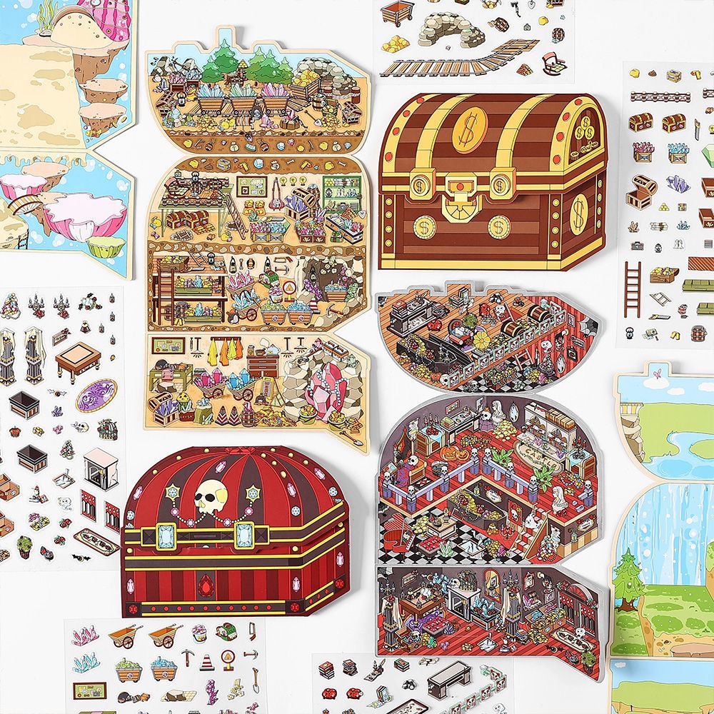 Wonderland Treasure Club DIY 3D Scene Sticker Collection - 4 Cute Miniature Scenes