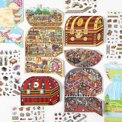 Wonderland Treasure Club DIY 3D Scene Sticker Collection - 4 Cute Miniature Scenes