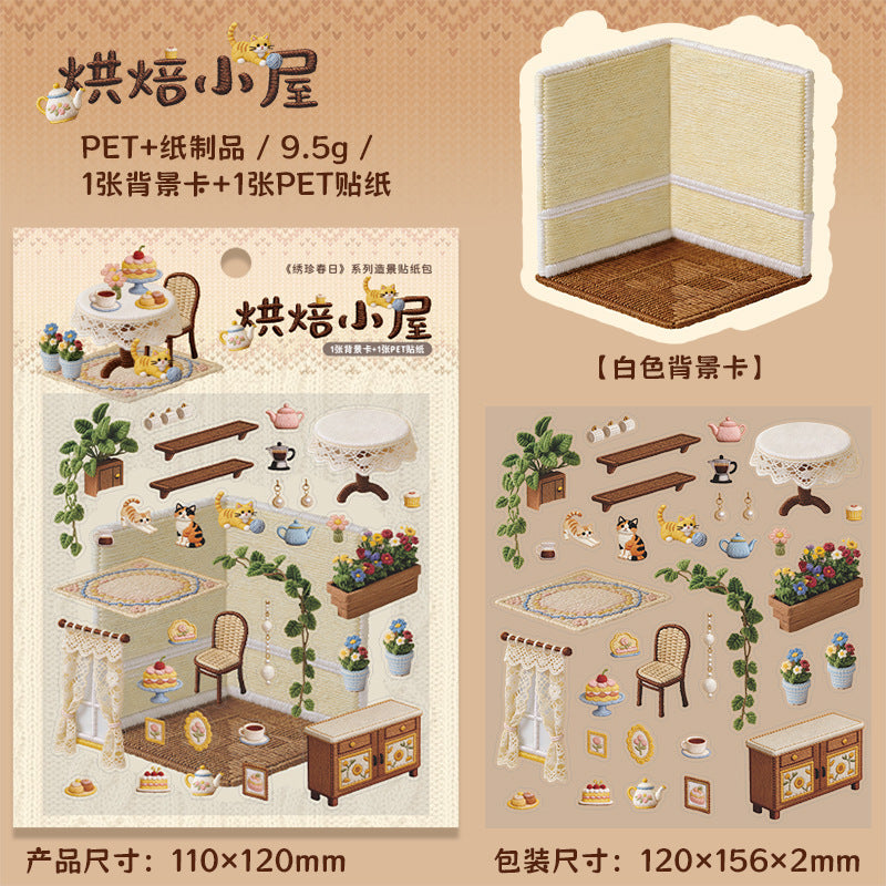 Xiuzhen Spring A  Creative DIY 3D Scene Stickers Collection- 4 Cute Miniature Scenes